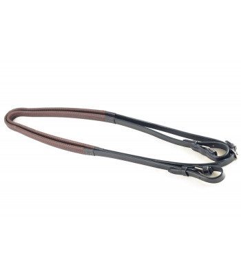 Buckle end Leather Race Reins - Small Pimple Rubber Grip - 19 mm