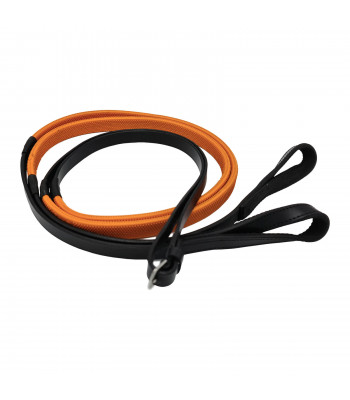 Leather racing reins with reinforced loop end - 19 mm - Rubber handle